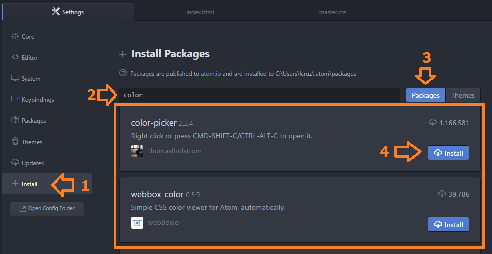 Instalar paquetes en atom