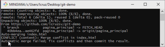 Error en git al hacer un merge