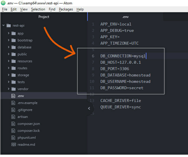 Archivo de configuración de lumen, para nuestro servicio RESTful