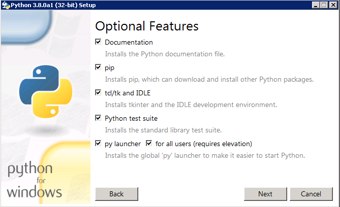 Opciones que hay que elegir al instalar Python Opciones que hay que elegir al instalar Python