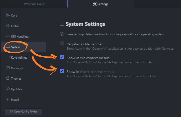 Activar opciones para abrir carpetas en Atom desde Windows Activar opciones para abrir carpetas en Atom desde Windows