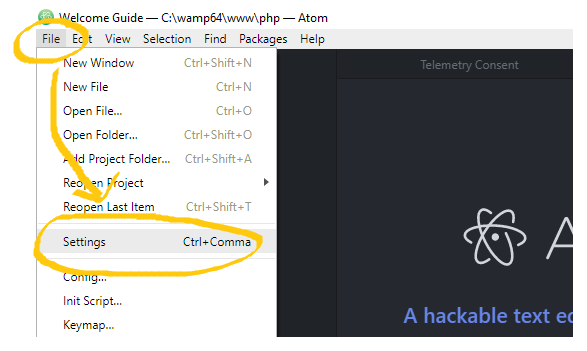 Opciones de atom Opciones de atom