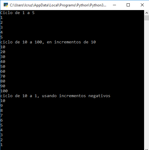 Ejemplos de ciclo for en python