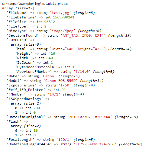 Función exif_read_data para extrar metadata de imagenes usando php