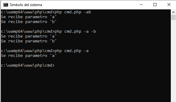 Ejemplo de función getopt en php