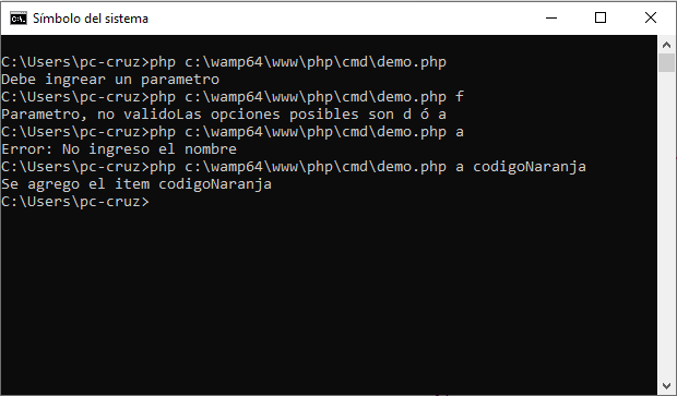 Ejemplos de como trabajar con parámetros al llamar archivos desde la consola de php