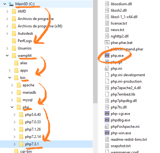 Ubicacion de archivo php.exe en Wamp Ubicacion de archivo php.exe en Wamp