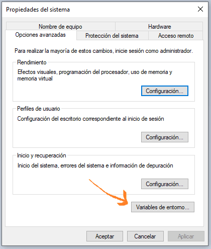 Editar variables de entorno en Windows