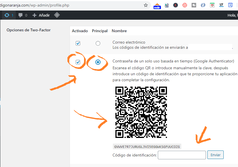 Configurar autenticación de dos factores en WordPress