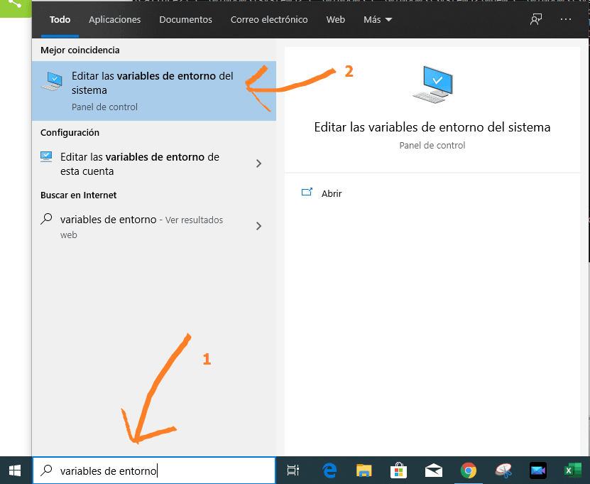 Buscar variables de entorno en windows 10