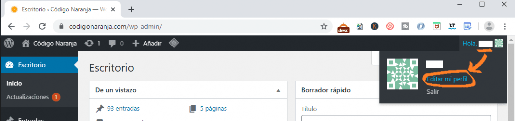 Editar perfil de WordPress
