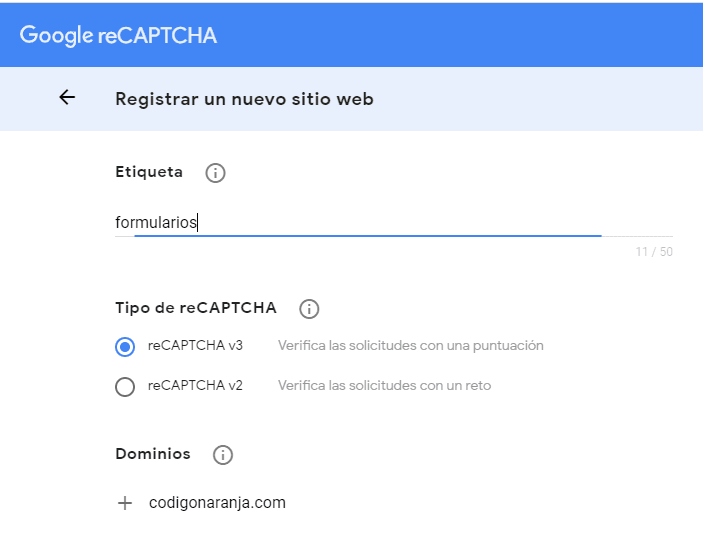 Formulario para agregar recaptcha en tus sitios web