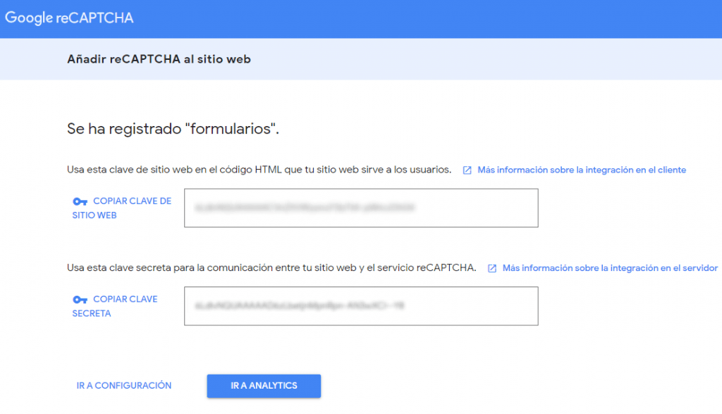Claves de Google recaptcha Claves de Google recaptcha