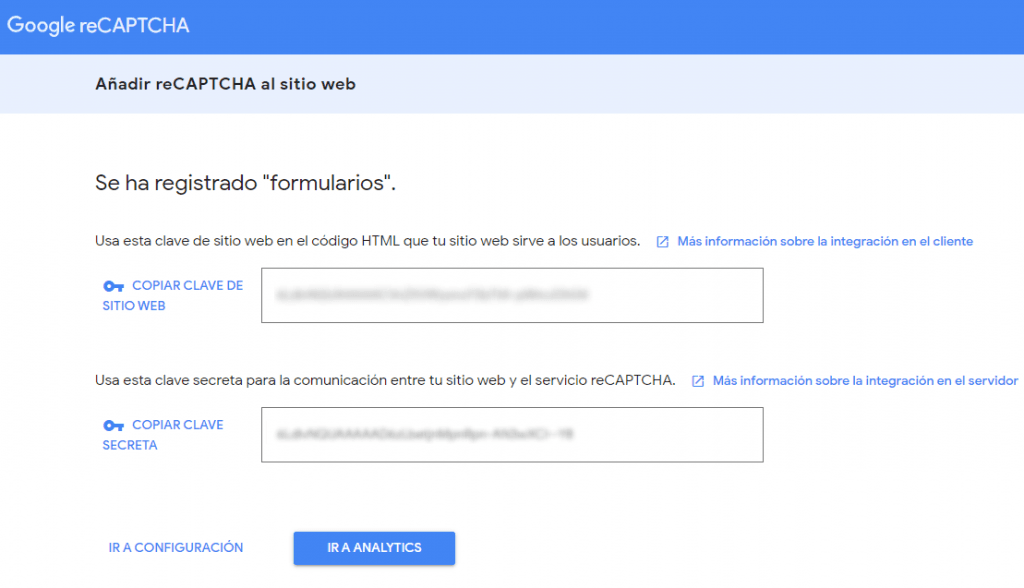 Claves de Google recaptcha
