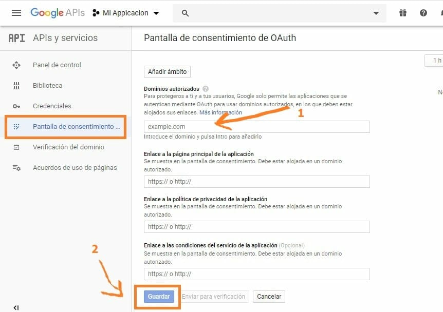 Dominios autorizados - Login Google