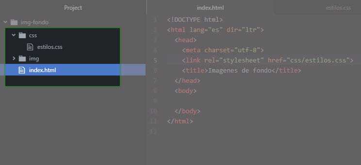 Estructura de carpetas para imagen de fondo en HTML