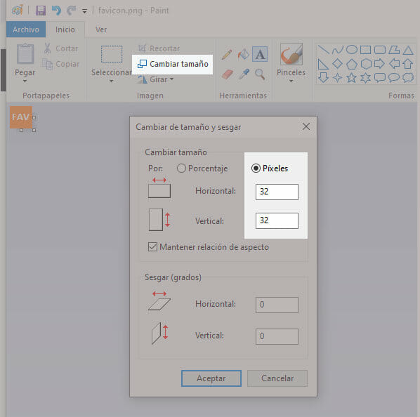 Puedes crear un favicon en paint de Windows